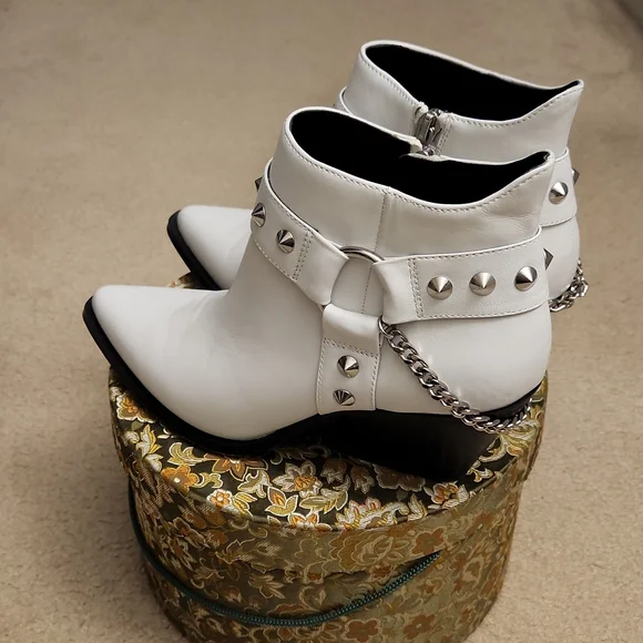 Studded White Ankle Boots - Picture 1 of 5